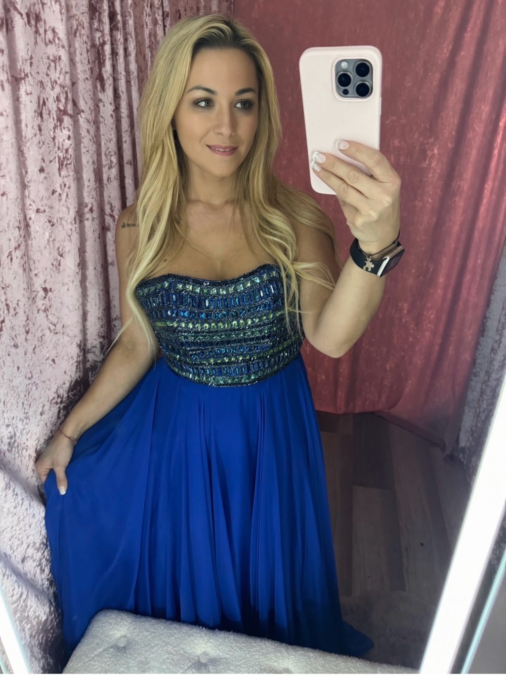 Sherri Hill Royal Blue Strapless Beaded Maxi Gown